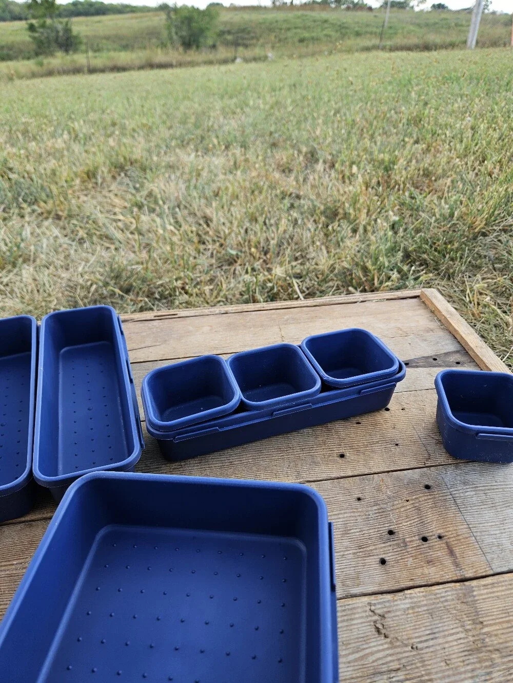 Blue Craft Drawer Organizer Trays Plastic Shallow Storage Bins Divider Set